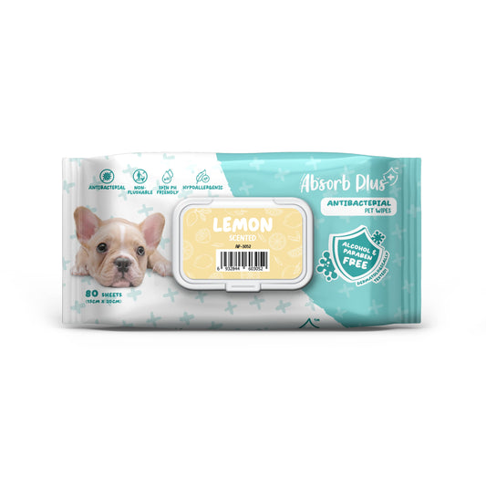 Absorb Plus AntiBacterial Pet Wipes Lemon 15cm x 20cm - 80sheets