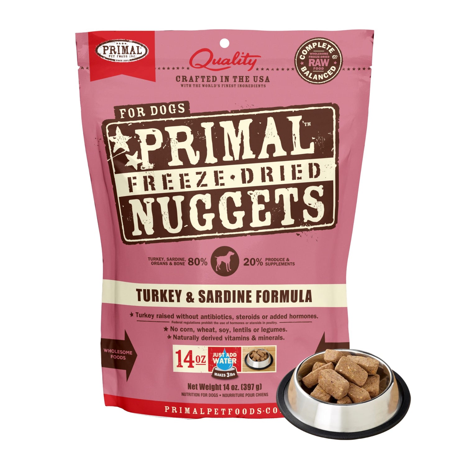 Primal Canine Freeze Dried Raw Nuggets for Dogs - Turkey & Sardine (14oz / 397g)