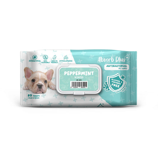 Absorb Plus AntiBacterial Pet Wipes Peppermint 15cm x 20cm - 80sheets