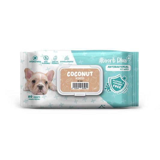 Absorb Plus AntiBacterial Pet Wipes Coconut 15cm x 20cm - 80sheets