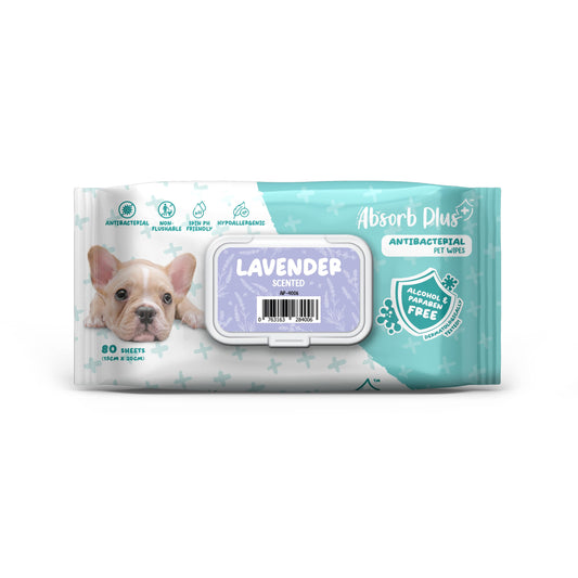 Absorb Plus AntiBacterial Pet Wipes Lavender 15cm x 20cm - 80sheets