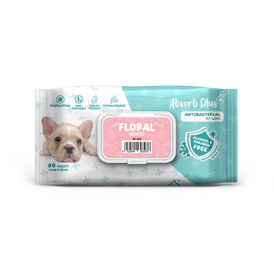 Absorb Plus AntiBacterial Pet Wipes Floral 15cm x 20cm - 80sheets