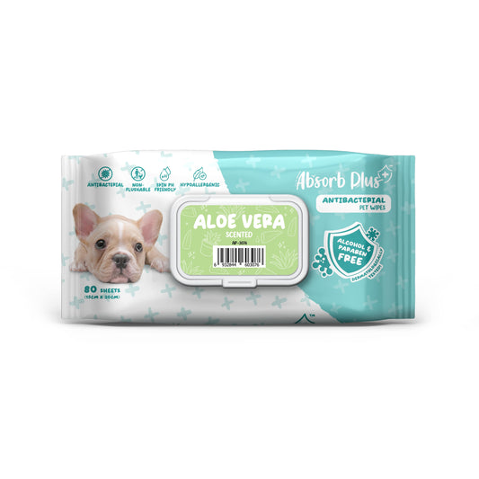 Absorb Plus AntiBacterial Pet Wipes Aloe Vera 15cm x 20cm - 80sheets