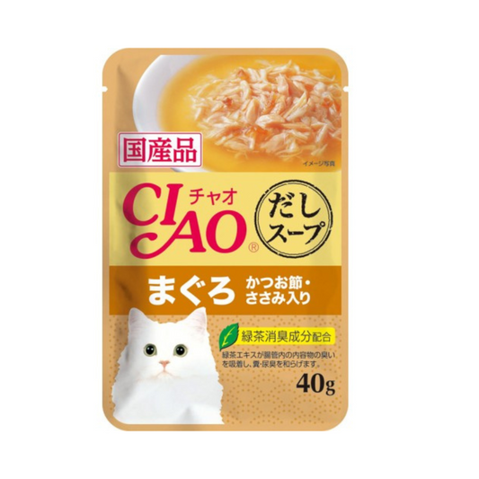 [16 Packs] Ciao Clear Soup Pouch Chicken Fillet & Maguro Topping Dried Bonito 40g x 16 (CPIC-216)