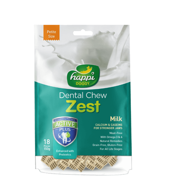 Happi Skippi Zest Milk Dental Chew Petite 150g packaging