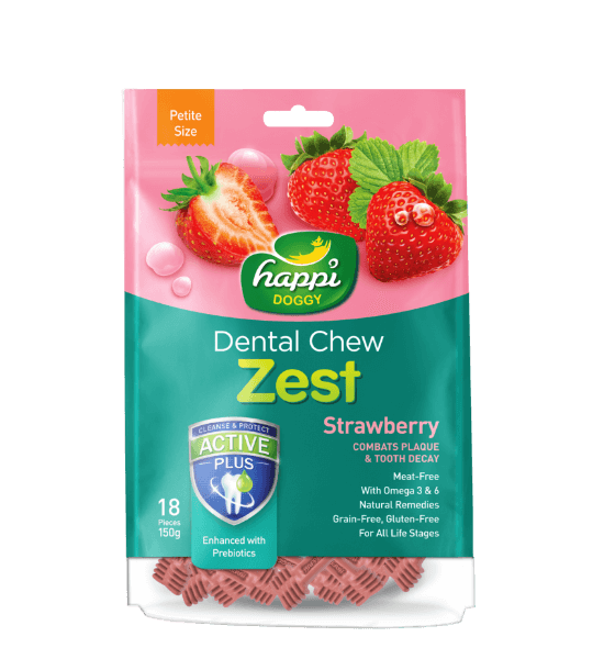 Happi Skippi Zest Strawberry Dental Chew Petite 150g packaging