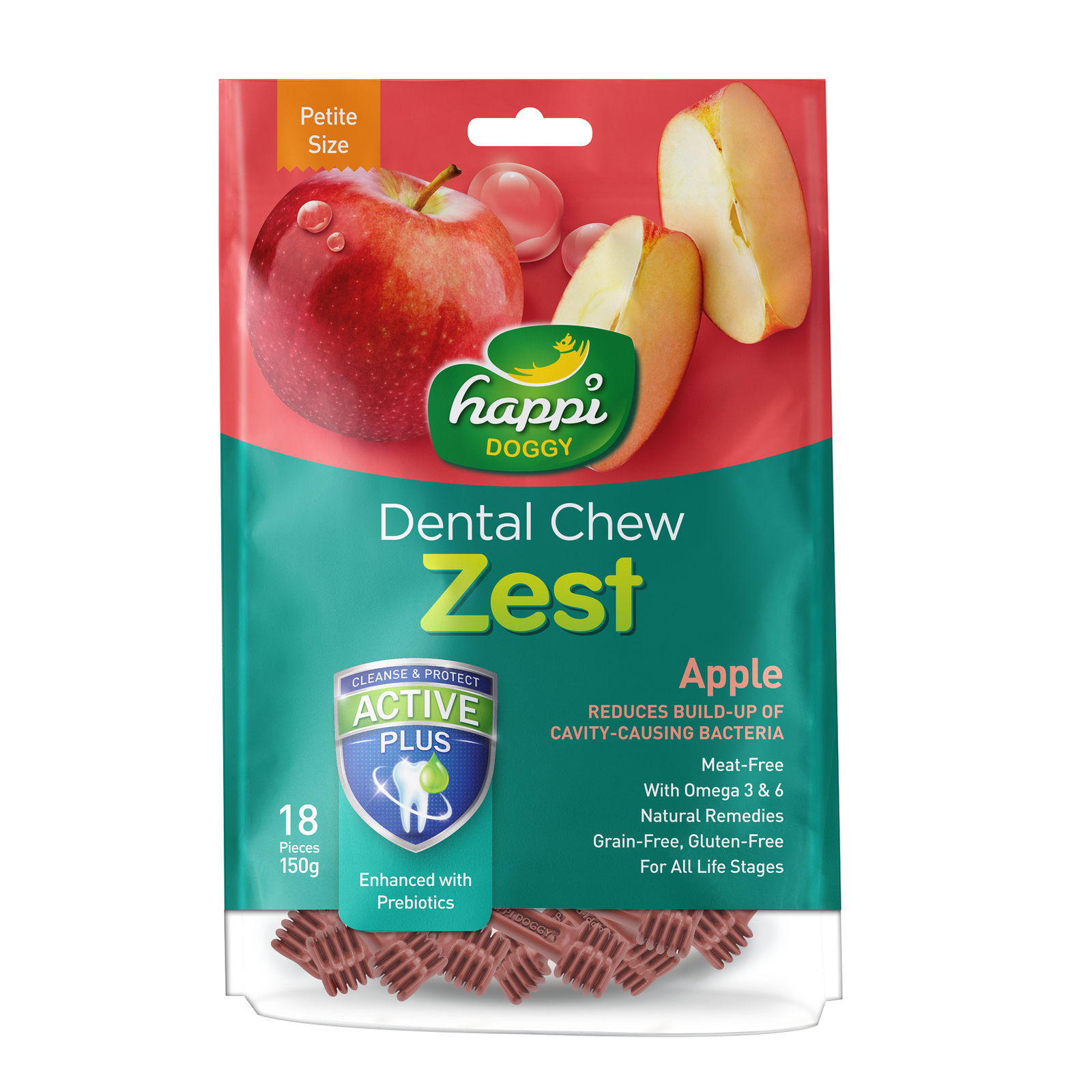Happi Skippi Zest Apple Dental Chew Petite 150g packaging