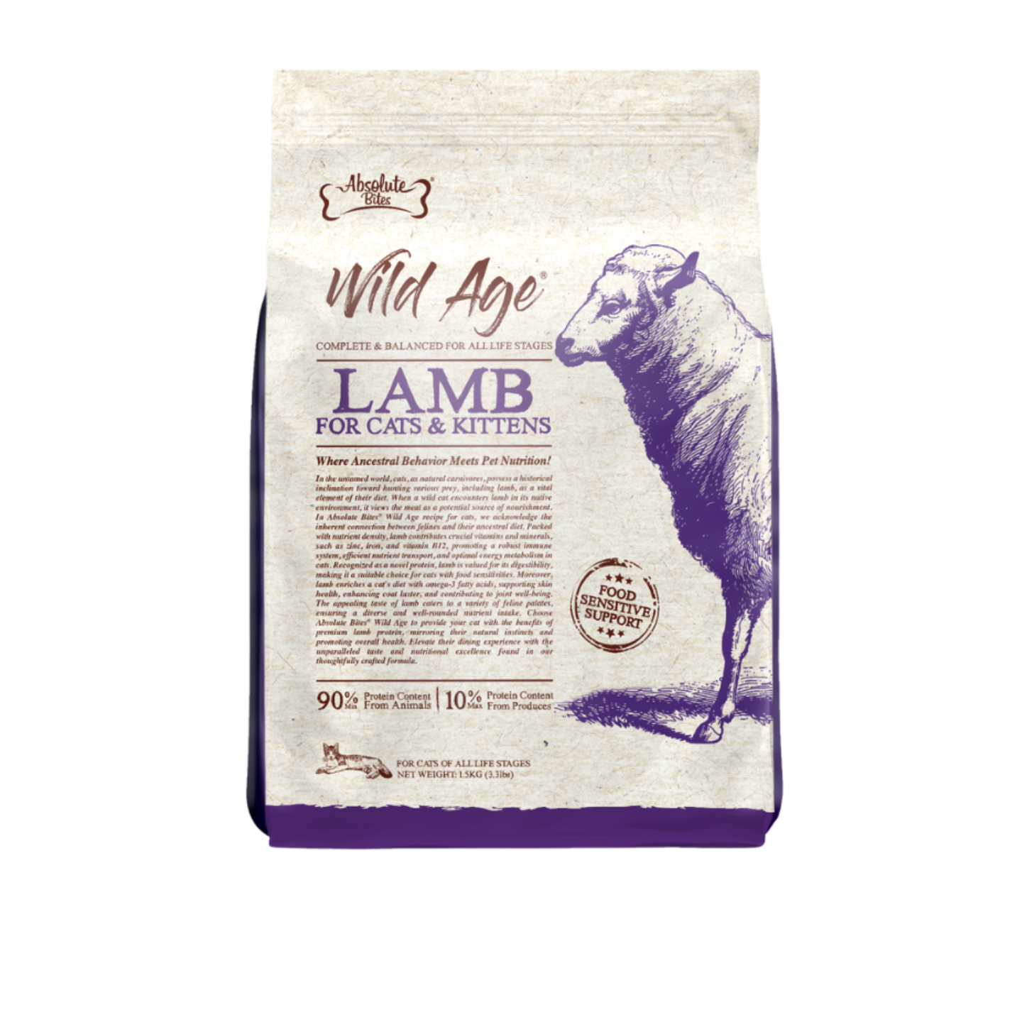 Absolute Bites Wild Age Lamb Dry Cat Food 3.3lbs