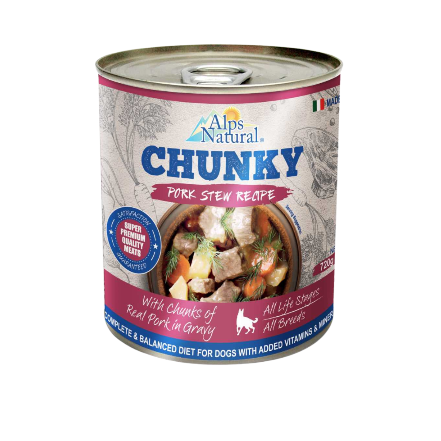 Alps Natural Chunky Pork Stew Recipe Wet Dog Food 720g