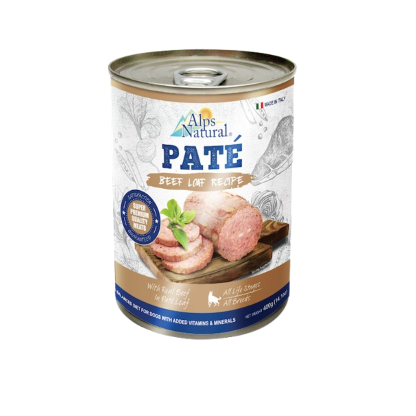 Alps Natural Paté Beef Loaf Recipe 400g wet dog food tin