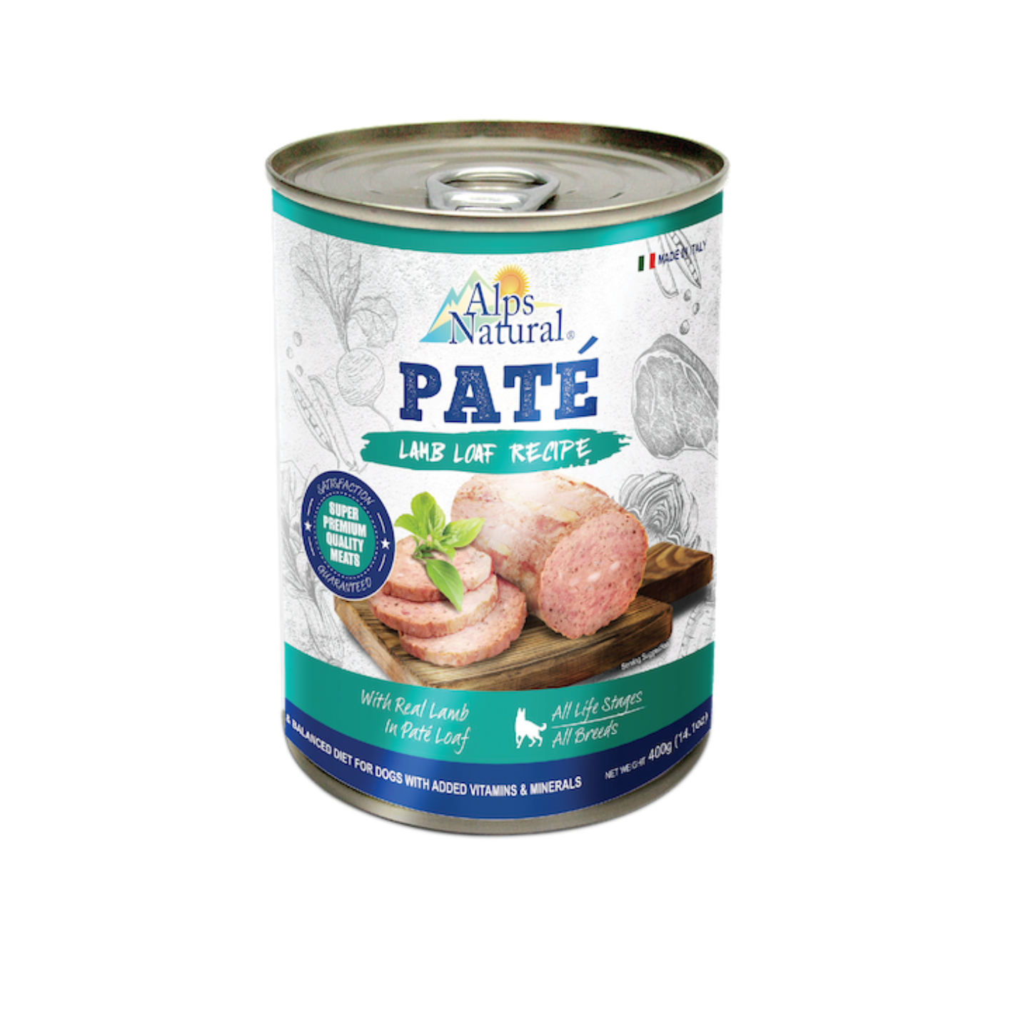 Alps Natural Paté Lamb Loaf Recipe 400g wet dog food tin