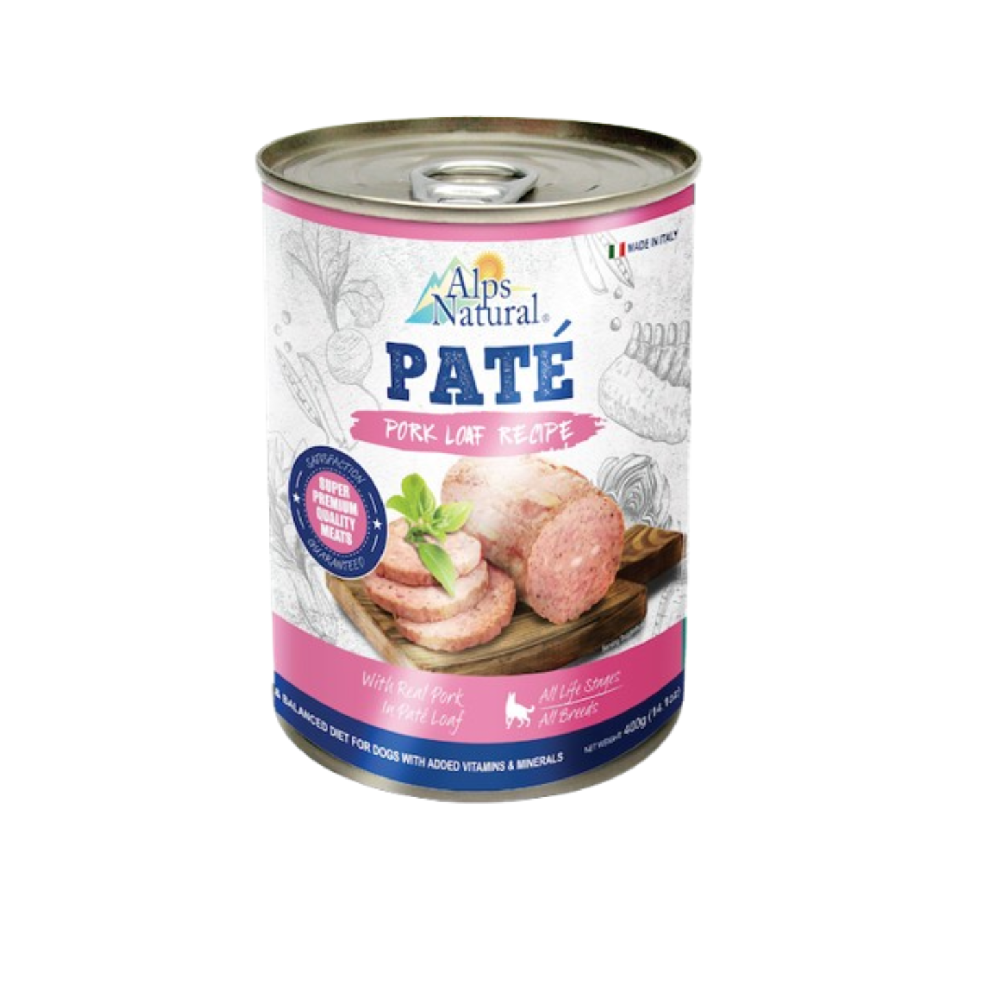 Alps Natural Paté Pork Loaf Recipe 400g wet dog food tin