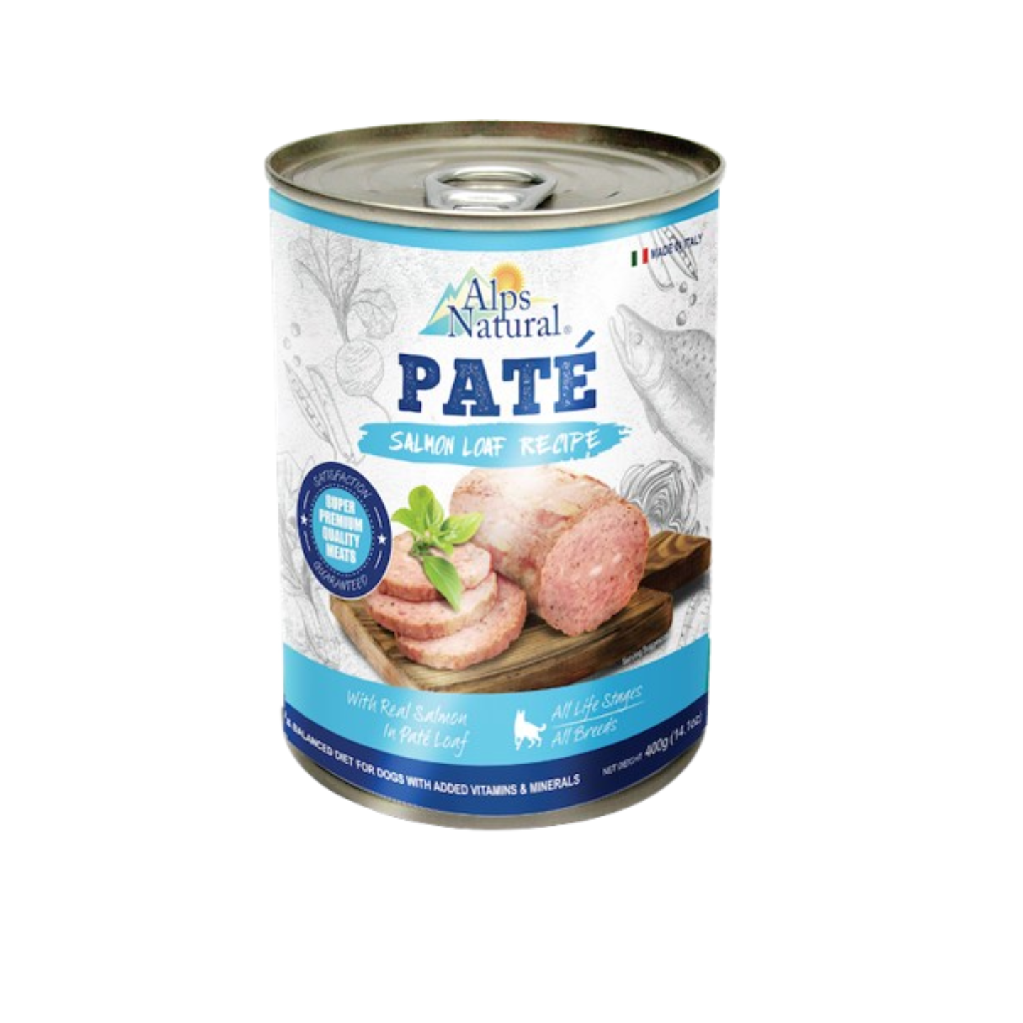 Alps Natural Paté Salmon Loaf Recipe 400g wet dog food tin