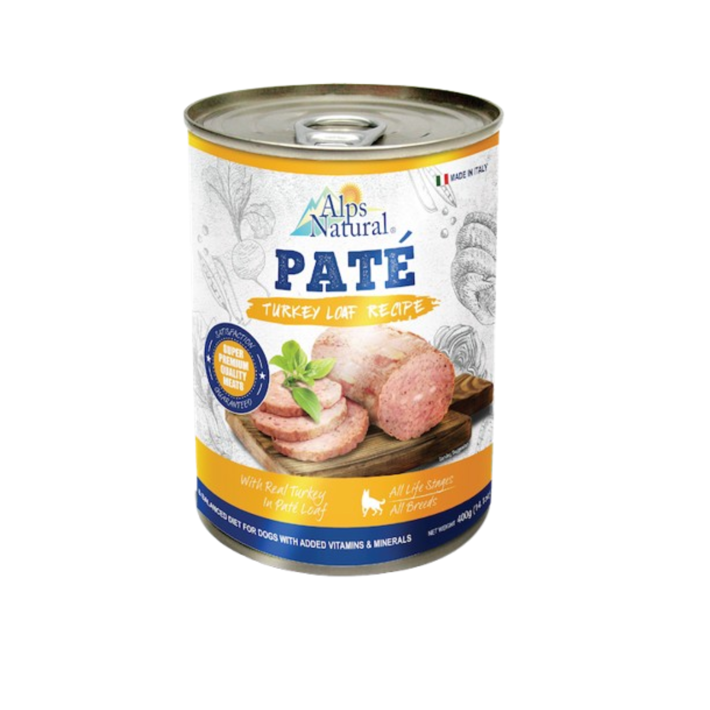 Alps Natural Paté Turkey Loaf Recipe 400g wet dog food tin