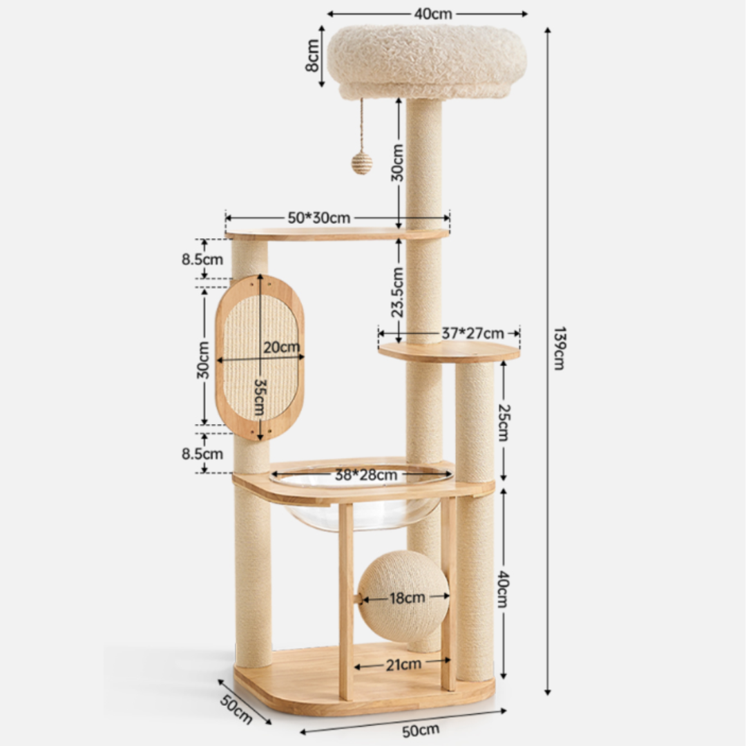 139cm Sierra Stretch & Scratch Solid Wood Cat Tower