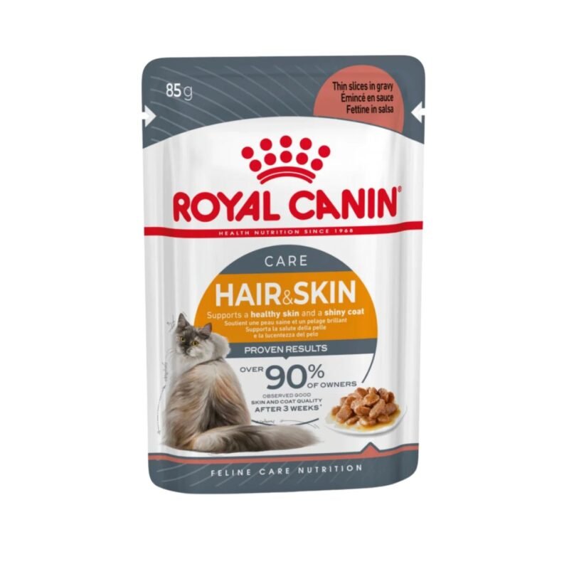 Royal Canin Hair & Skin Cat Thin Slices in Gravy pouch packaging