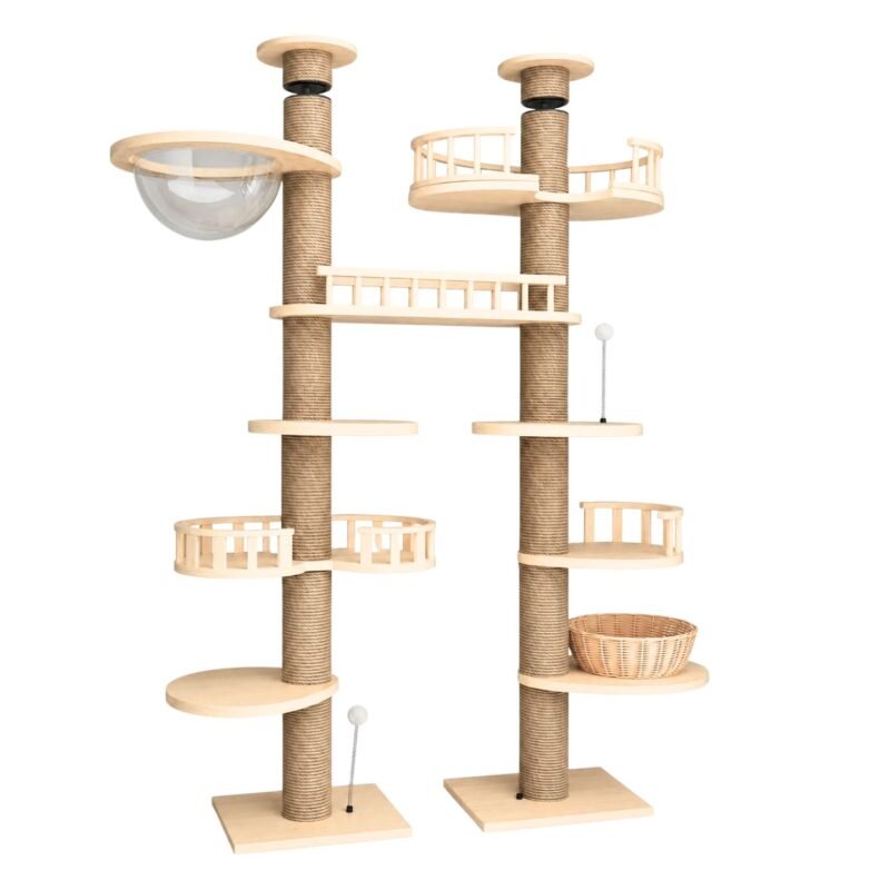 Double Column Luxury Solid Wood Ceiling Cat Condo With Space Capsule