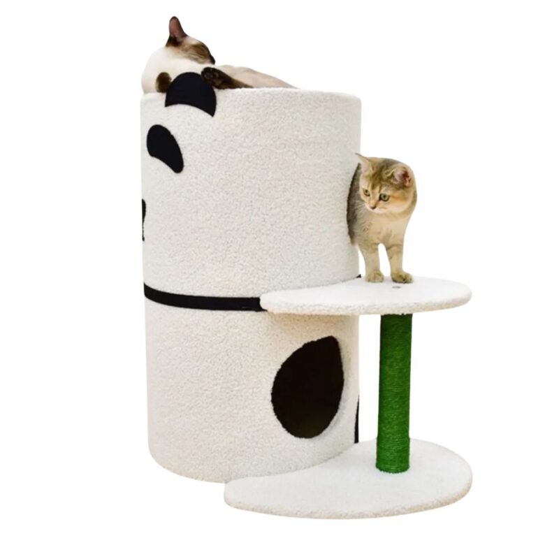 Double-Story Panda Cat Condo & Scratch Post Tree