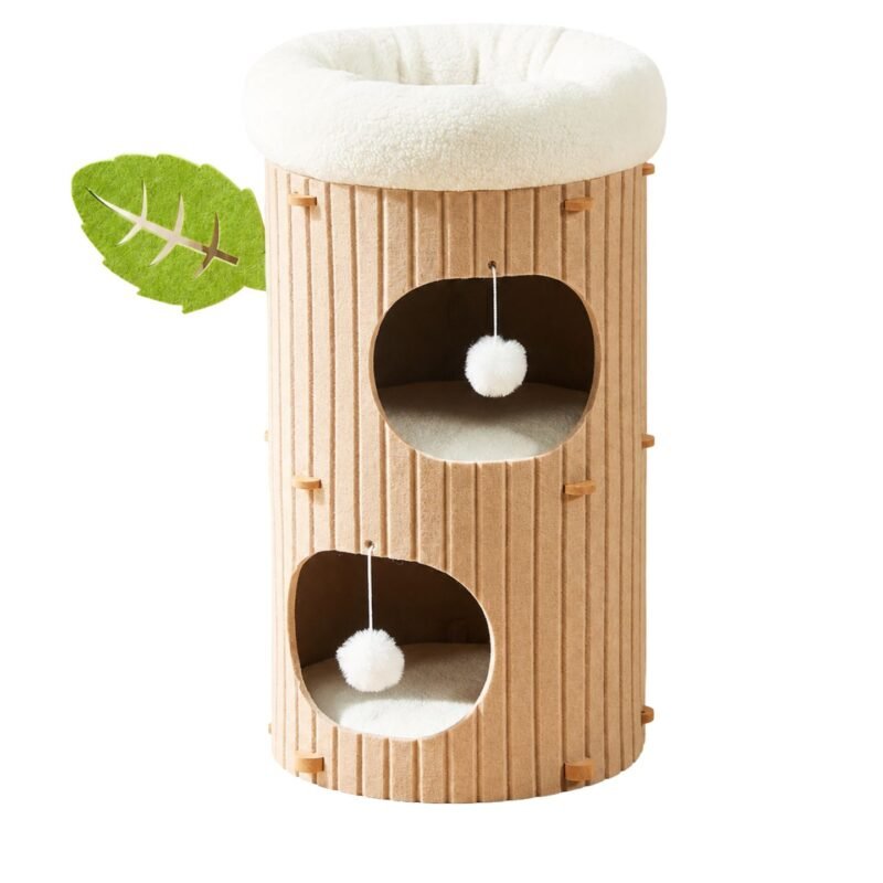 Latte Tree 2-Layer Multi-Level Cat House – Premium Hard Felt Cat Tunnel, Scratching Board & Nest