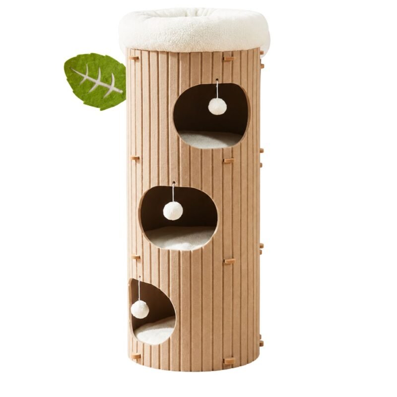 Latte Tree 3-Layer Multi-Level Cat House – Premium Hard Felt Cat Tunnel, Scratching Board & Nest