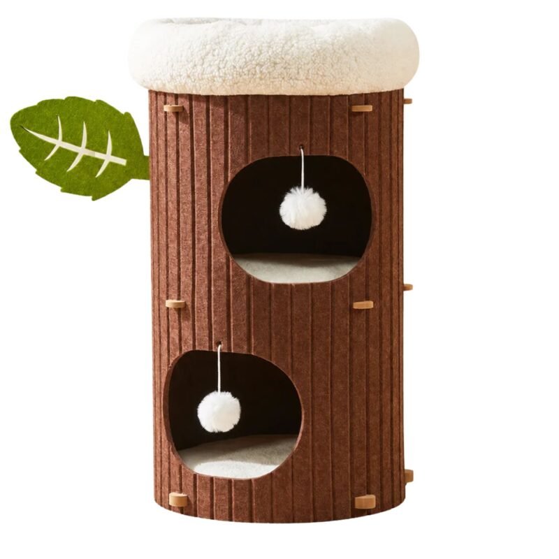 Latte Tree 2-Layer Multi-Level Cat House – Premium Hard Felt Cat Tunnel, Scratching Board & Nest