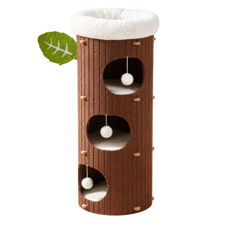 Coffee Tree 3-Layer Multi-Level Cat House – Premium Hard Felt Cat Tunnel, Scratching Board & Nest