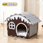 Festive Cottage Semi-Closed Felt Cat & Dog House (Size XL) with wood-finish and grey felt detailing