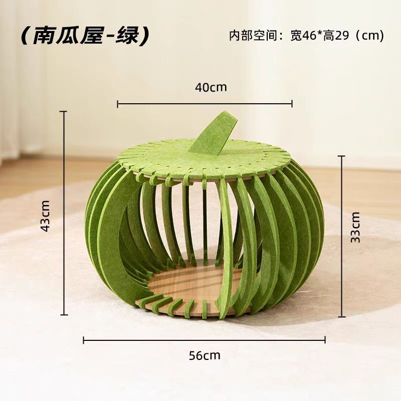 Green Pumpkin Nest Cat House – Semi-Closed Felt Cat Bed for Cozy Comfort