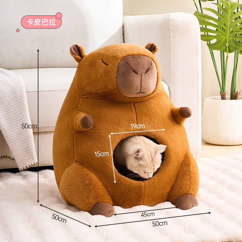 Capybara Plush Cat House Cozy Semi Closed Cat Bed