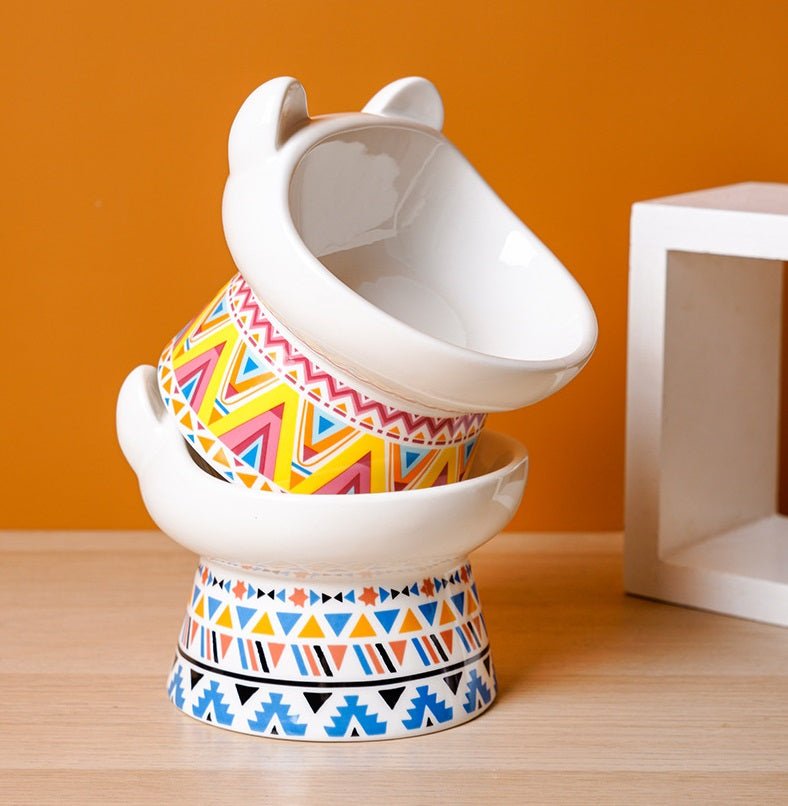 Bohemian Raised Ceramic Pet Bowl (Red) – 300ml Microwave & Dishwasher Safe
