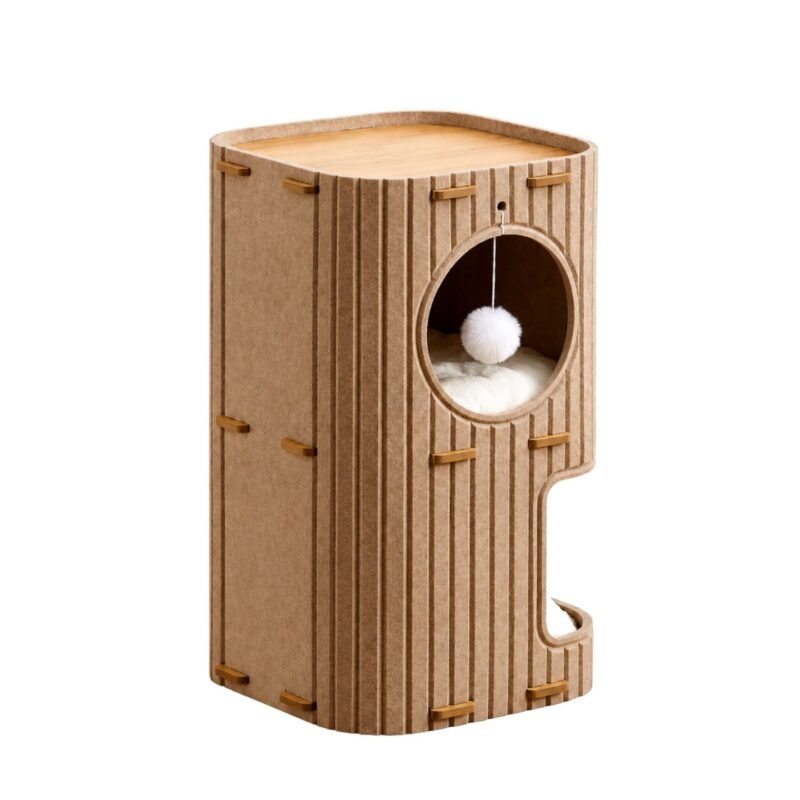 Latte Square 2-Layer Multi-Level Cat House – Premium Hard Felt Climbing Frame with Scratching Board