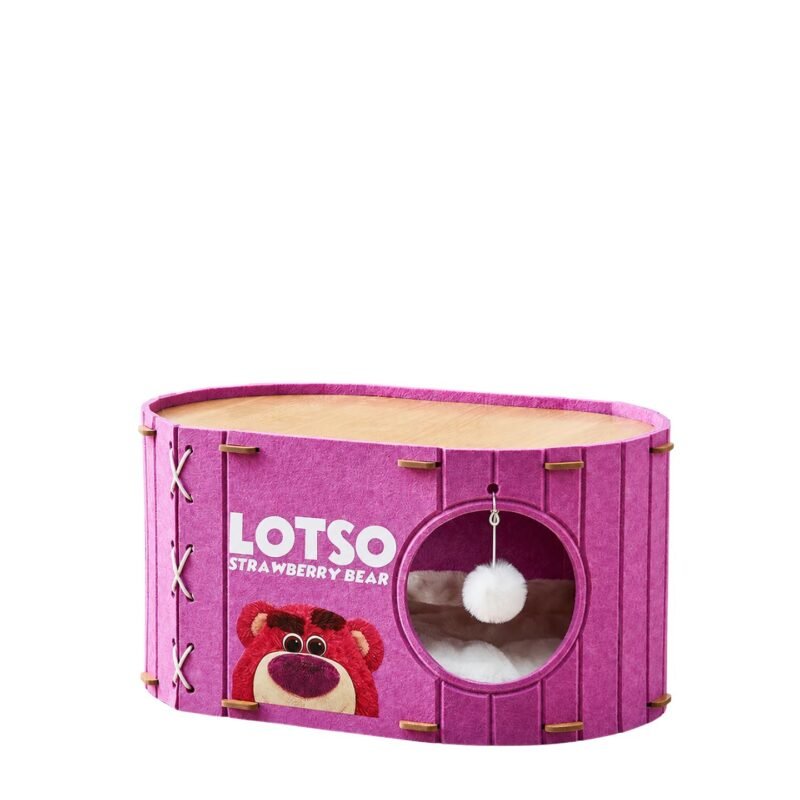 One Layer Strawberry Bear Cat House Kitty Nest and Scratching Board – Premium Hard Felt