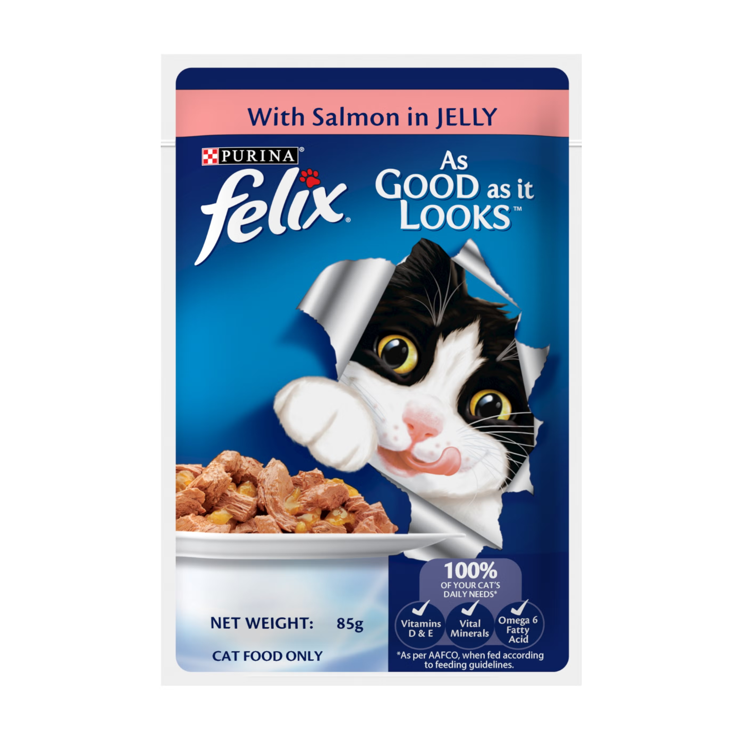 Purina Felix Salmon in Jelly 85g 12-pouch packaging