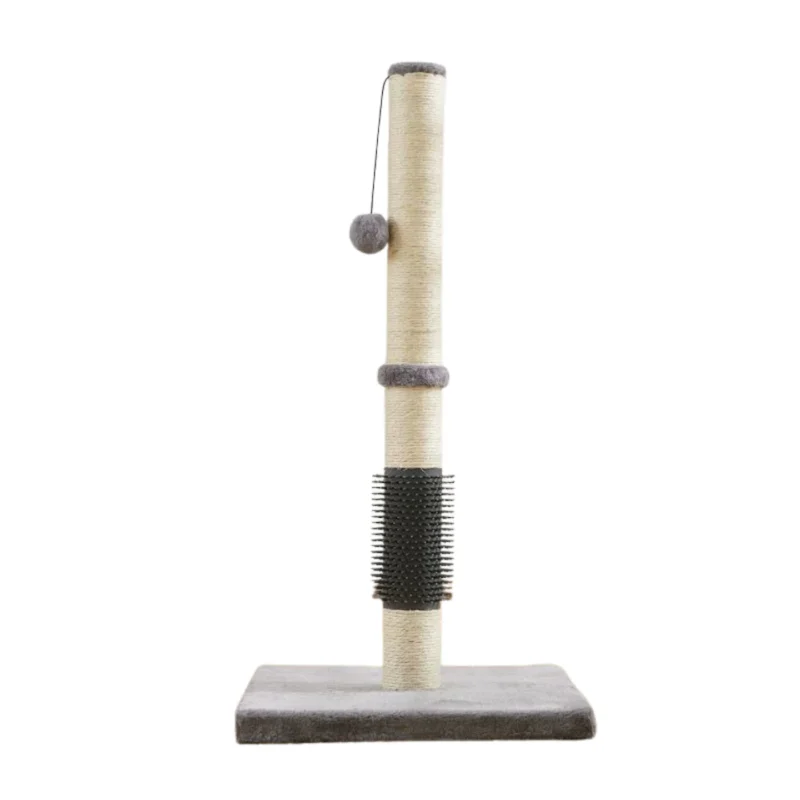 Reina Cat Scratcher Post with Self-Grooming Brush in Grey – Durable Pet Activity Pole (80cm)