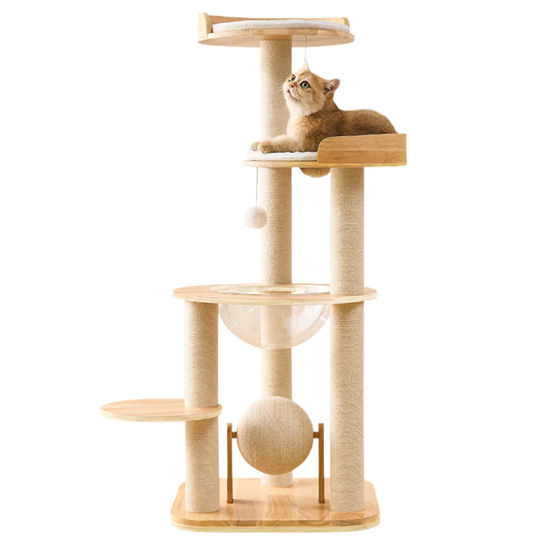 Cradle Nest Solid Wood Cat Tower – 124cm with cradle bowl, perches, and scratching Cradle Nest Solid Wood Cat Tower – 124cm with cradle bowl, perches, and scratching