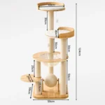 Cradle Nest Solid Wood Cat Tower – 124cm with cradle bowl, perches, and scratching