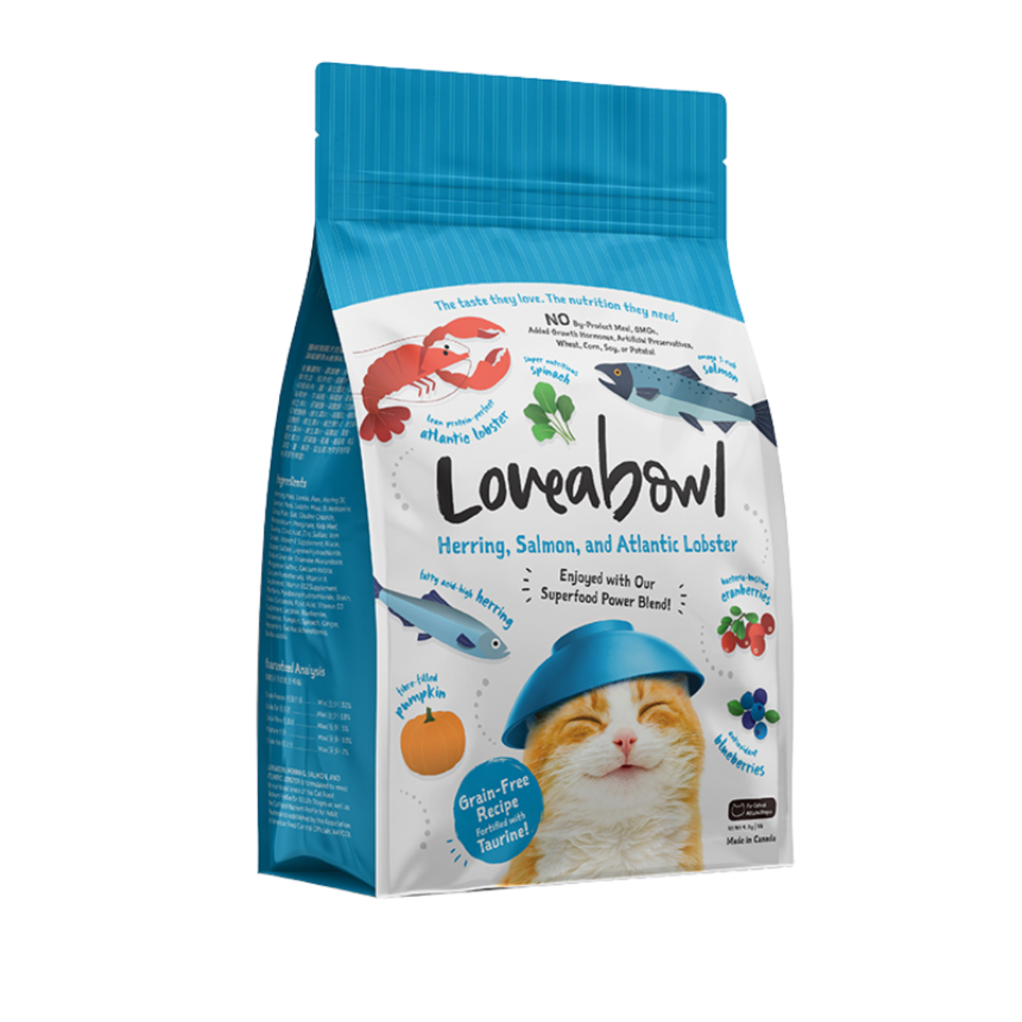 Loveabowl Grain-Free Herring Salmon and Atlantic Lobster dry cat food 9lbs packaging