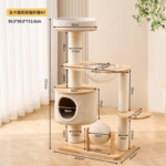 112.5cm Whisker Villa Solid Wood Cat Tree & Condo with Scratch House