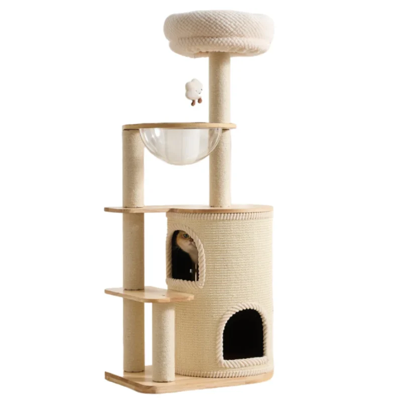 Aura Cozy Loft Solid Wood Cat Tower – 134cm