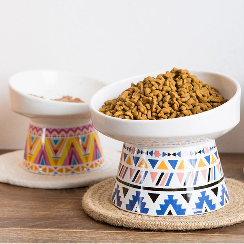 Bohemian Raised Ceramic Pet Bowl (Blue) – 300ml Microwave & Dishwasher Safe