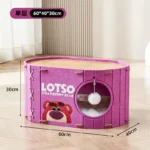 One Layer Strawberry Bear Cat House Kitty Nest and Scratching Board – Premium Hard Felt