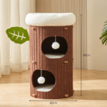 Coffee Tree 2-Layer Multi-Level Cat House – Premium Hard Felt Cat Tunnel, Scratching Board & Nest