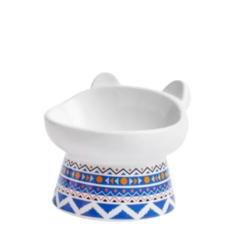 Fleur Bohemian Raised Ceramic Pet Bowl in blue pattern
