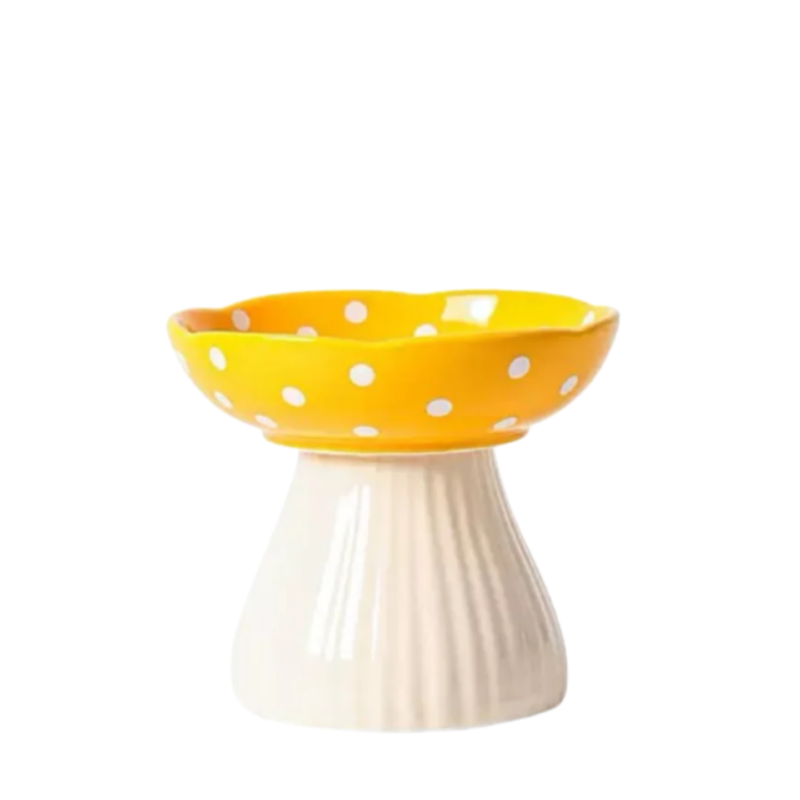 Colette elevated mushroom pet bowl in Yellow