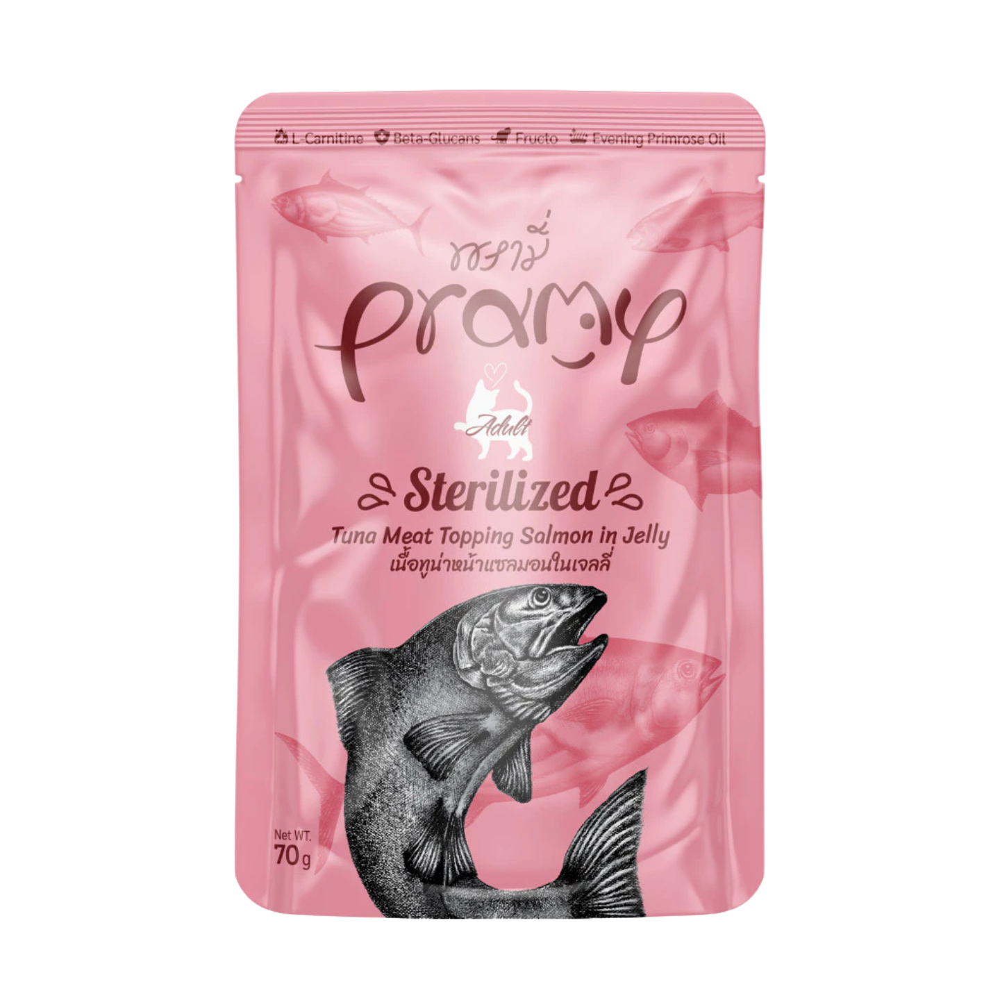 Pramy Adult Sterilized Tuna Meat Topping Salmon in Jelly 12-Pouch Pack