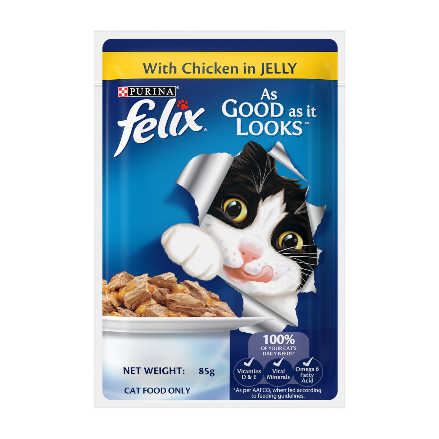 Purina Felix Chicken in Jelly 85g 12-pouch packaging
