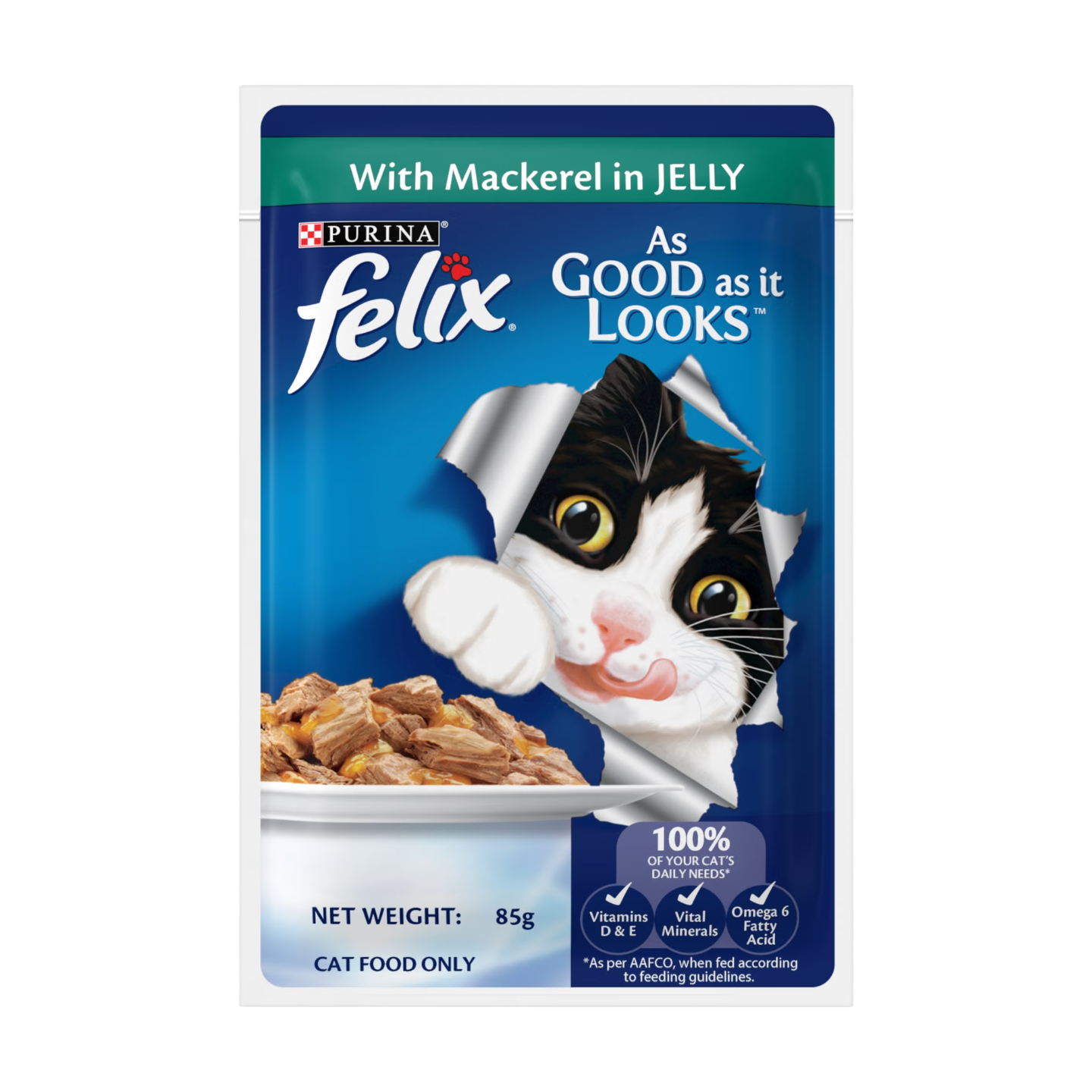 Purina Felix Mackerel in Jelly 85g 12-pouch packaging
