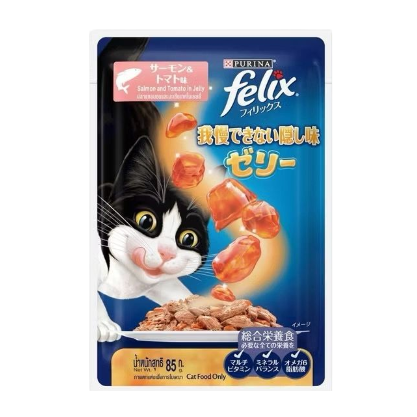 Purina Felix Salmon & Tomato in Jelly 85g 12-pouch packaging