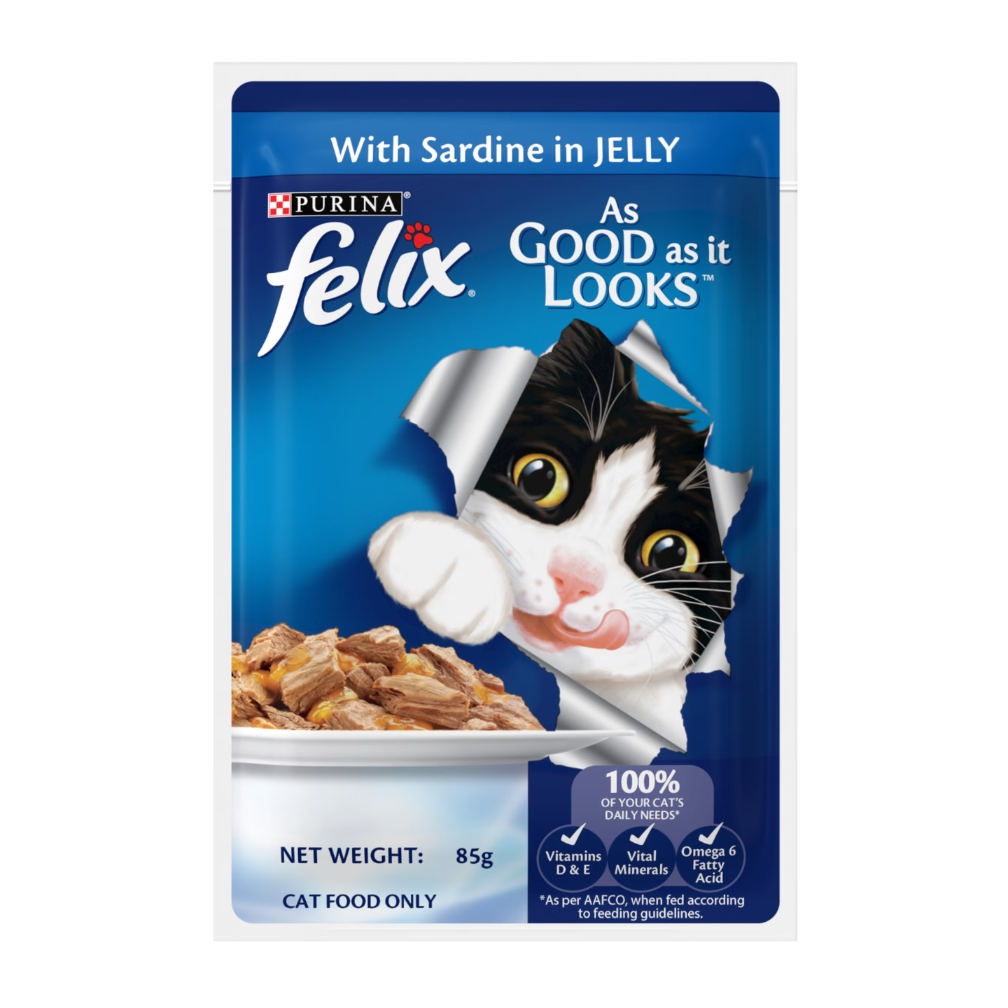 Purina Felix Sardine in Jelly 85g 12-pouch packaging