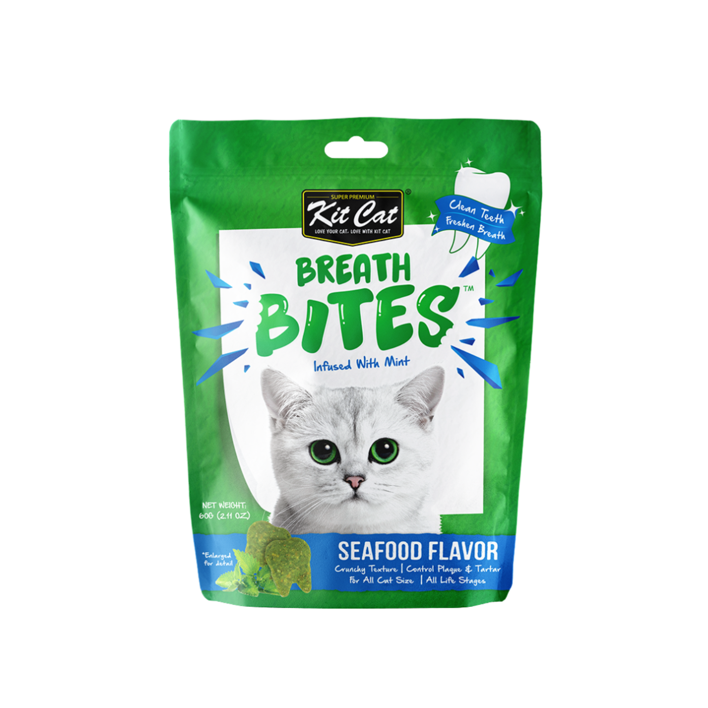 Kit Cat Breath Bites Mint & Seafood Flavour Dental Cat Treats (60g)